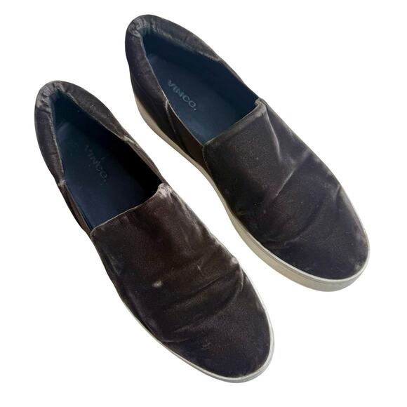 VINCE Women's Sz 10 Warren Velvet Platform Slip On Sneaker Shoes Chocolate Brown - Picture 1 of 15